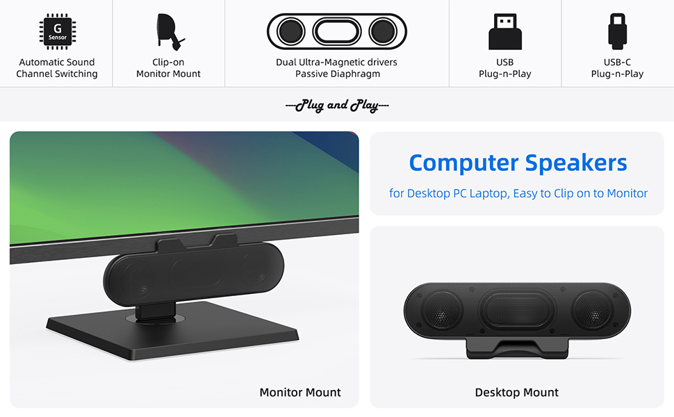 Computer Speakers for Desktop PC Monitor