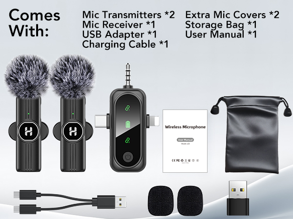 HEHOTTC 3 in 1 Mini Wireless Lavalier Microphone for All Devices