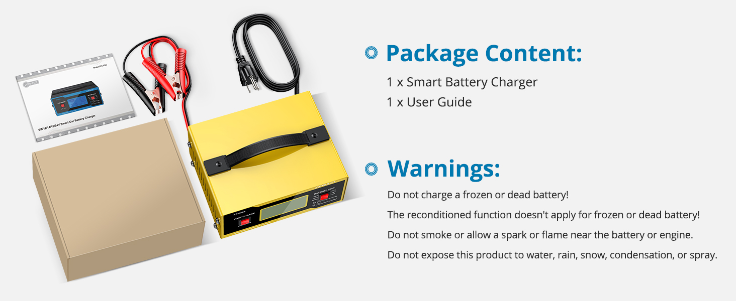 Great for charging or maintaining all types of 6/8/12/14/24V lead-acid batteries