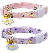 Faygarsle 2 Pack Cotton Breakaway Cat Collars with Bell Flower Pendant Kitty Kitten Collars Pink ...