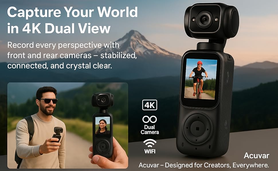 Acuvar Cámara Dual 4K con Estabilizador captura cada perspectiva clara y estable