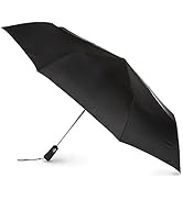 Totes Blue Line Golf Size Auto Open/Close Umbrella, Water Repellent Canopy, Black
