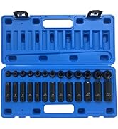GOSWIFT 26pcs 3/8" Impact Socket Set, Deep &amp; Standard Socket, Metric 7mm to19mm, 6-Point, Cr-V Steel
