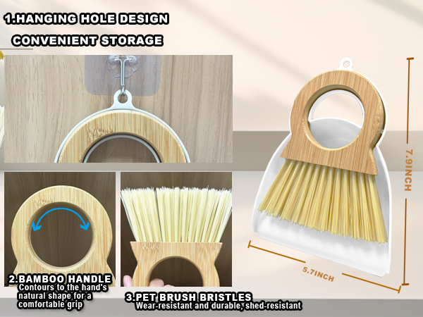 Xifando Mini Broom and Dustpan Set Compact Bamboo Handle Mini Dustpan Brush Small Dust Pan and Broom