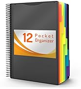 12 Pocket Project Organizer, Forvencer 1/6-cut Tab Binder Organizer with Sticky Labels, Multi Poc...