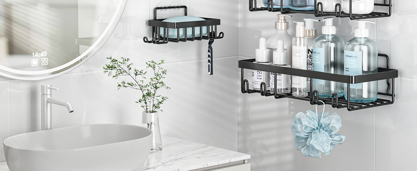 black shower caddy