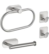 Self-Adhesive Bathroom Hardware Set, Towel Ring, Toilet Paper Holder and 2 Towel Hooks for Kitche...