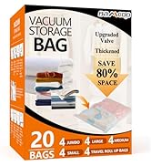 BAMCOO Space Saver Vacuum Storage Bags Upgraded 20 Pack(4 Jumbo 4 Large 4 Medium 4 Small 4 Roll U...