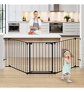 COMOMY 80" Extra Wide Baby Gate, Dog Gate for House Stairs Doorways Fireplace, Auto Close Pet Gat...
