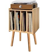 Record Player Stand, Vinyl Record Storage Table with 4 Cabinet, Mid Century Modern Turntable Stan...