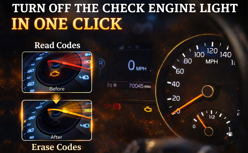 Code Reader Check Engine Light Scanner for Cars and Trucks, Read and Erase Codes for 1996+ Vehicles