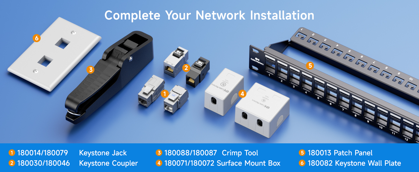 10Gbps 6-Pack RJ45 Shielded Cat6A / Cat6 Keystone Jack with Integrated Shutter