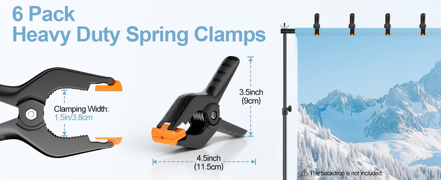 4.5-inch spring clamps that can hold the photo backdrop without wrinkles