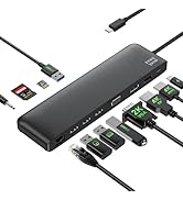 USB C Docking Station Minthouz 12-in-1 Docking Station 3 Monitors, USB Hub with DisplayPort/HDMI/...