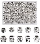 Craftdady 100pcs Antique Silver Barrel European Beads Tibetan Metal Drum Loose Beads Large Hole R...
