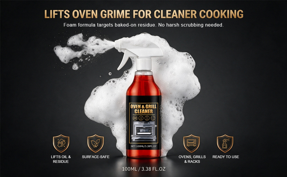Oven &amp;amp; Grill Cleaner Foam Spray 100ml, removes baked grease and food residue easily