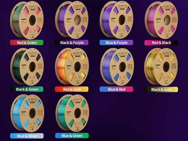 Dual Color Silk PLA 3D Printer Filament 1.75mm Silk Filament 1KG