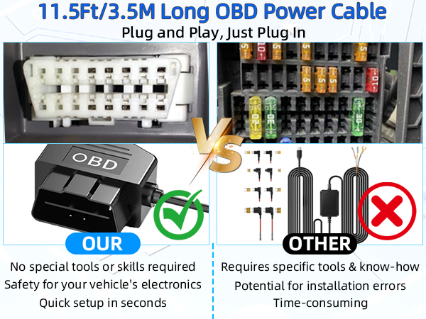 Dash Cam Hardwire Kit USB C, OBD2 to Type-C Adapter Hardwire Kit with 24/7 Parking Mode