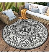 MontVoo Outdoor Rug Carpet Waterproof Round 8ft Outdoor Patio Rug Mat Reverisble Plastic Straw Ou...