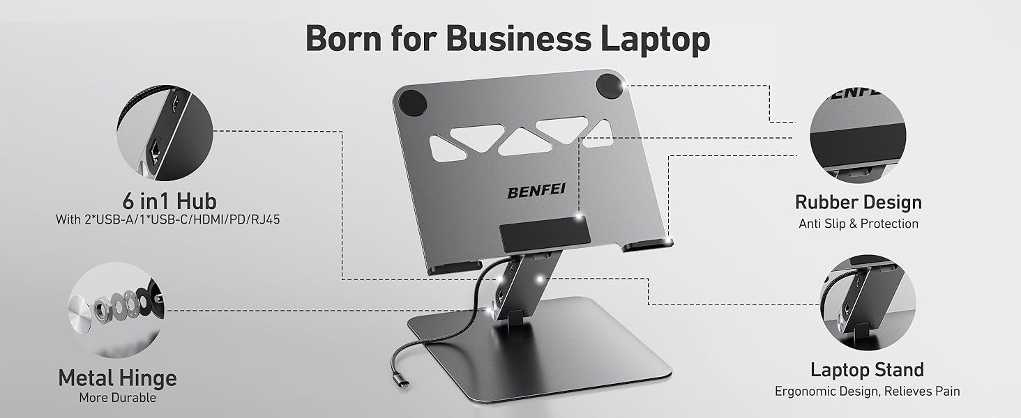 BENFEI Laptop Stand with USB C 6in1 Docking Station