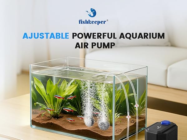fishkeeper Powerfu Quiet Aquarium Air Pump Adjustable Dual-Outlet Fish Tank Air Pump