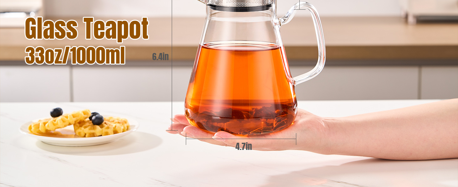 One Touch Glass Teapot with Stainless Steel Filter Lid
