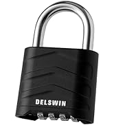 DELSWIN Heavy Duty Combination Lock - 4 Digit Resettable Combo Lock with Hardened Steel Shackle, ...