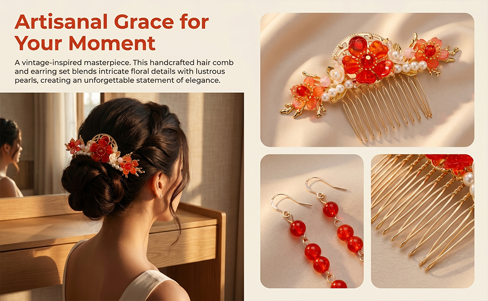 Handmade beadwork craft, retro set with matching accessories