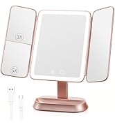FRANO Lighted Makeup Mirror with 1X/3X/5X Magnification, Elegant Rose Gold Trifold Vanity Mirror,...