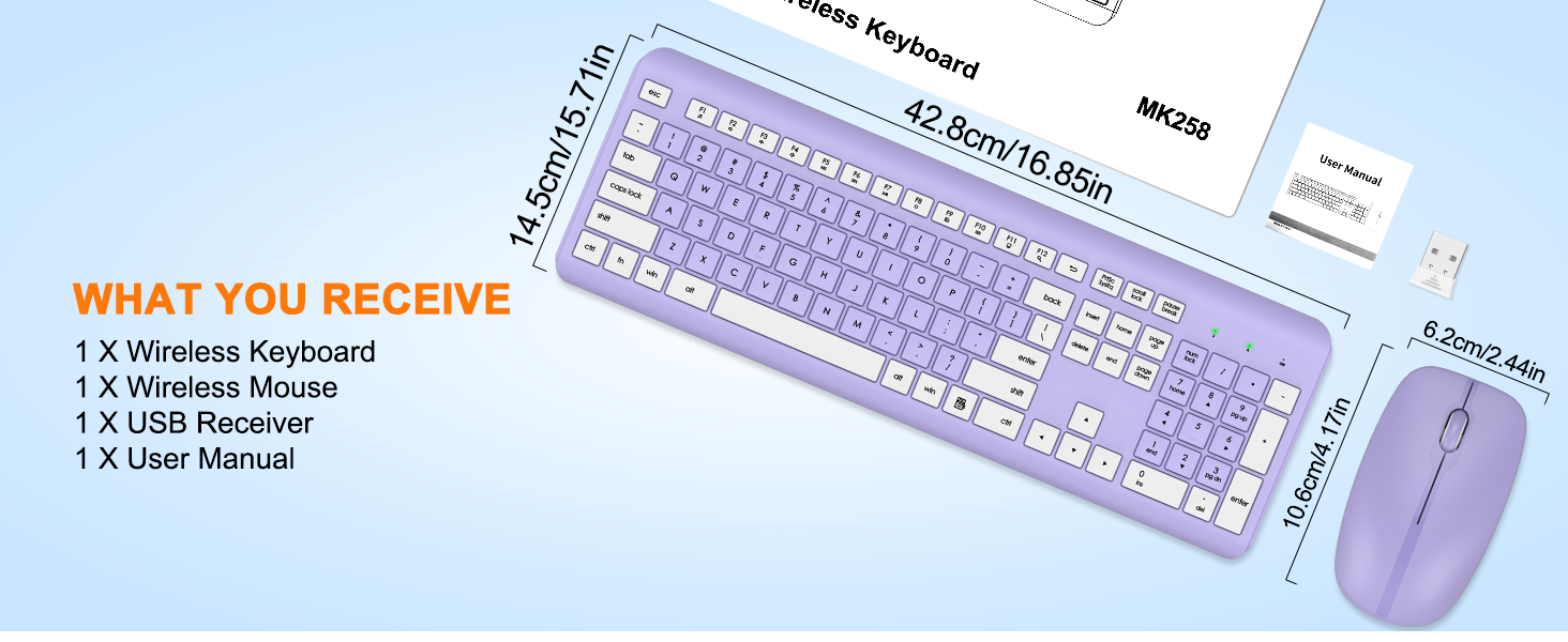 Wireless Keyboard and Mouse Combo, Full Size Silent Ergonomic Keyboard Mouse