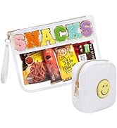 2 Pcs Snack Pouch Chenille Letter Clear Zipper Snack Bag, Nylon Snack Pouch for Travel Clear Make...