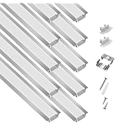 10-Pack 6.6ft/2Meter Silver Recessed LED Channel System with Milky Cover, End Caps, and Mounting ...