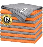 FIXSMITH Microfiber Cleaning Cloth -Pack of 12, Highly Absorbent Cleaning Rags(Grey&amp;Orange), 16"X...