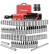 AOBEN Cordless Electric Ratchet Wrench with 83pc 1/4" to 3/8" impact sockets set,12V Electric Wre...