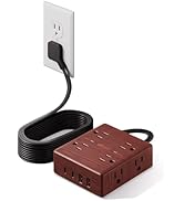Brown Extension Cord 10Ft, Flat Plug Power Strip Surge Protector, 8 Outlet 4 USB Ports (2 USB C),...