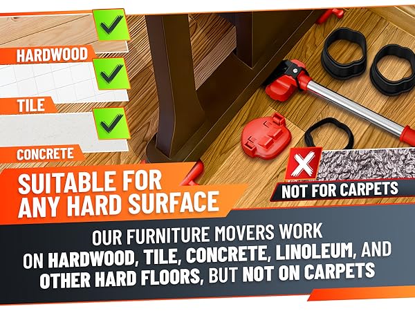 heavy furniture mover tool with red sliders and rollers lifting system for safe transportation