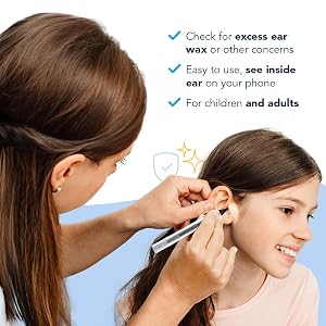 mom using ear camera on daughter