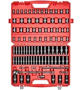 VEVOR 91-Piece 1/2" Drive Impact Socket Set, SAE (5/16" to 1-1/4") &amp; Metric (8 to 32 mm), CR-V, D...