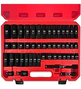 AMM 3/8" Drive Impact Socket Set, 48-Piece Standard SAE (5/16 to 3/4 inch) and Metric (8-22mm) Si...