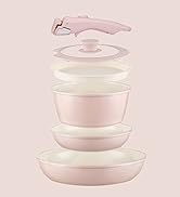 8Pcs Cookware Set Removable Handle Pink