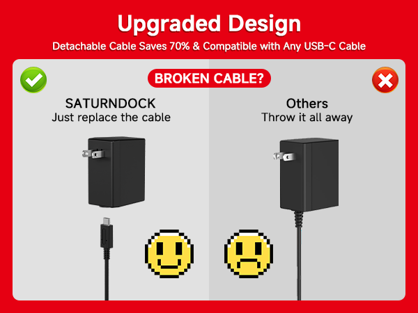 Upgraded Design — Detachable Cable Saves 70%