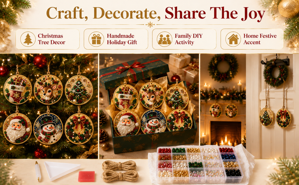 6PCS Christmas Wooden Ornaments DIY Diamond Painting Kit