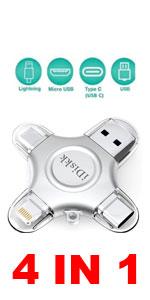 MFi Certified iDiskk 128GB Flash Drive for iPhone 17 16 iPad USB 3.0 Lightning Drive 4 in 1 Multi Fu...