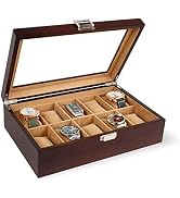 GUKA Watch Box, 10 Slot Watch Case with Real Glass Lid, Wooden Watch Display Case with Velvet Wat...
