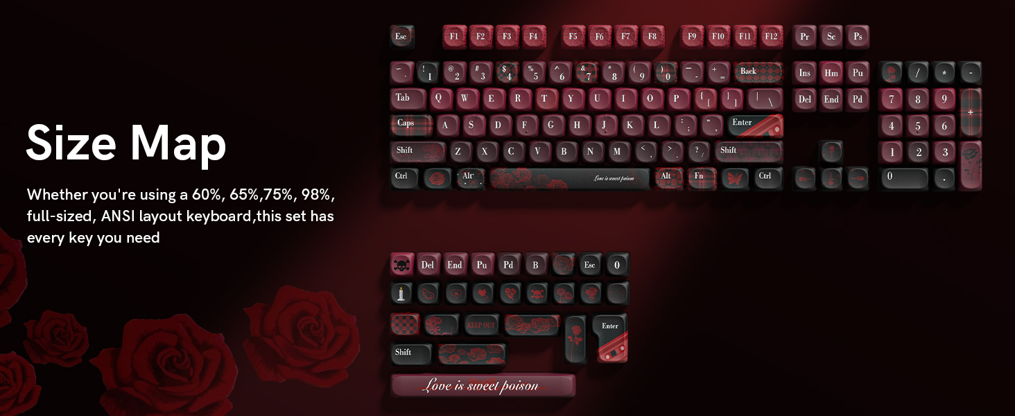compatible with 60%, 65%, 75%, 98%, full-size ANSI layout mechanical keyboards