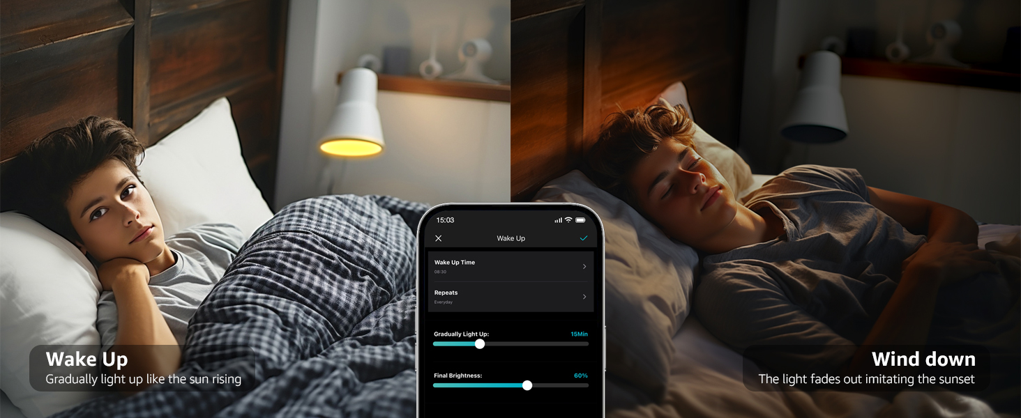 a person sleeping in bed with a phone and a lamp.