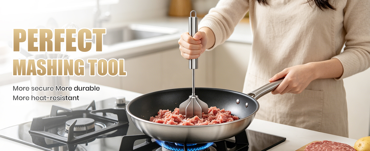 Stainless Steel Meat Masher 6 Blade Ground Beef Chopper Cooking Utensils