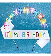 Aceorna Its My Birthday Headband and Sash Light Up Crown Led Birthday Accessories Sets for Women