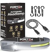 FORTEM Headlamp Rechargeable 1-Pack, 230° Wide Beam LED Head Lamp w/Motion Sensor, 6 Modes for Me...