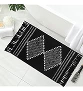 MitoVilla Black Boho Bathroom Rug 2'x3', Black White Small Kitchen Rug with Tassel, Farmhouse Geo...
